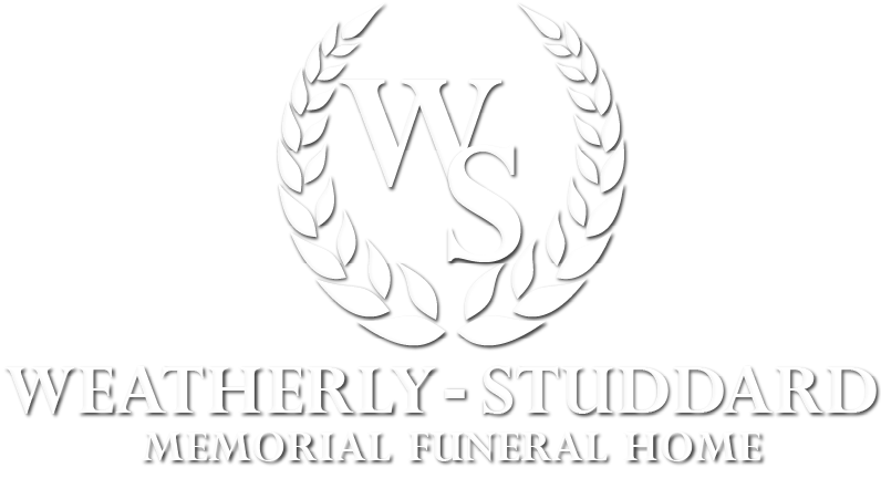 Weatherly-Studdard Memorial Funeral Home logo with wreath and WS initials on a light background