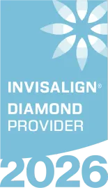 A blue rectangular graphic with a white floral logo, reading