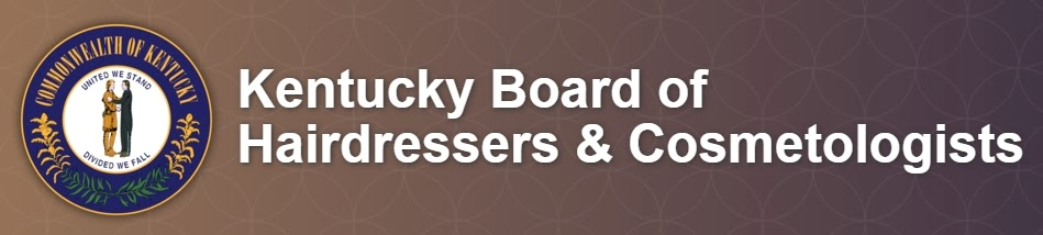 Kentucky Board of Hairdressers & Cosmetologists logo on a purple banner