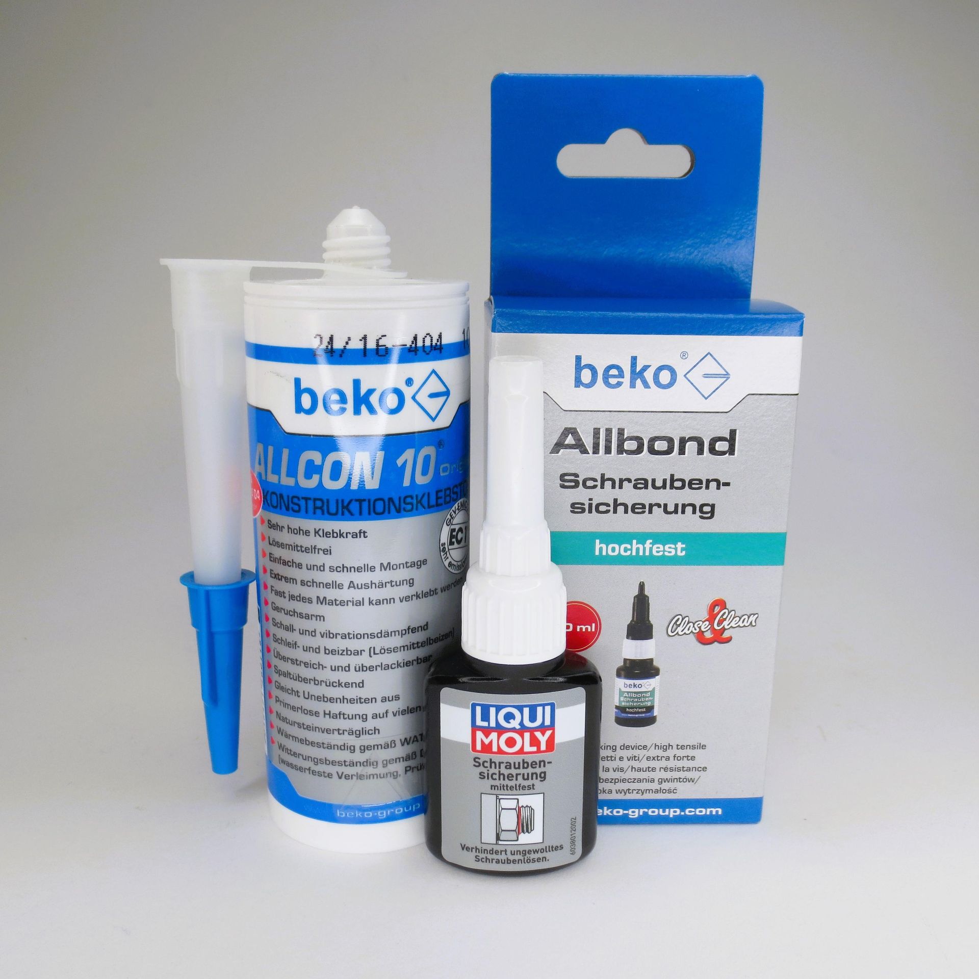 Schraubenklebstoffe, Schneidöl, Montagekleber, Injektionskleber als Zubehör