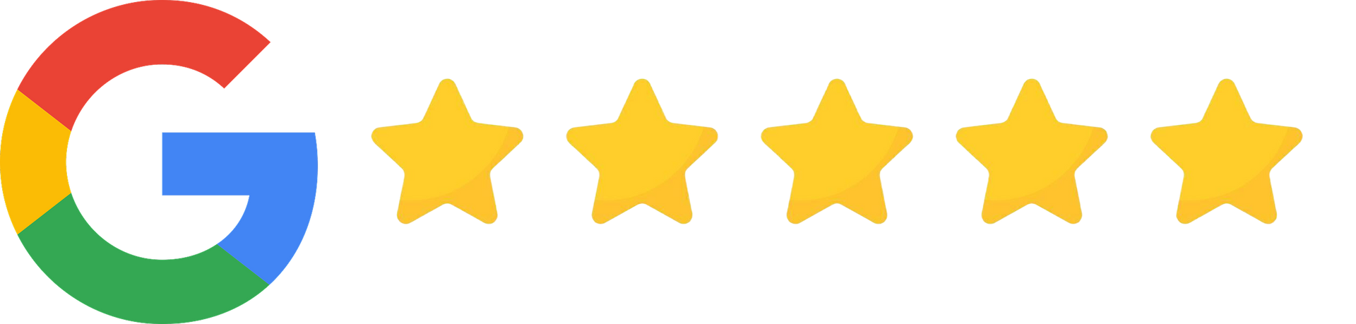 Google logo with five gold stars.