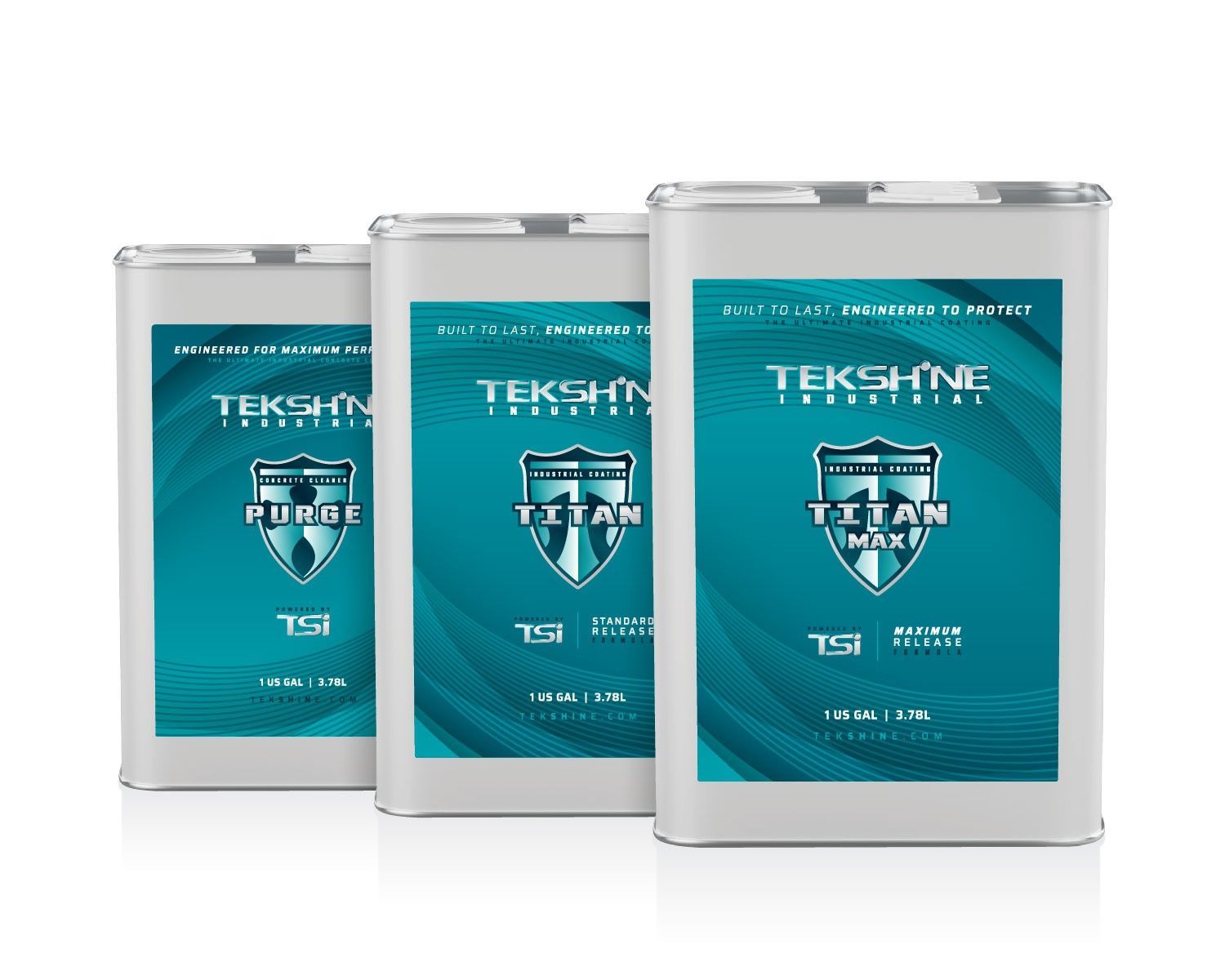 Three metal canisters with blue and white labels; 