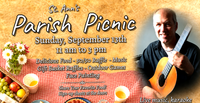 St Ann's Parish picnic Sept 13 11am to 3pm