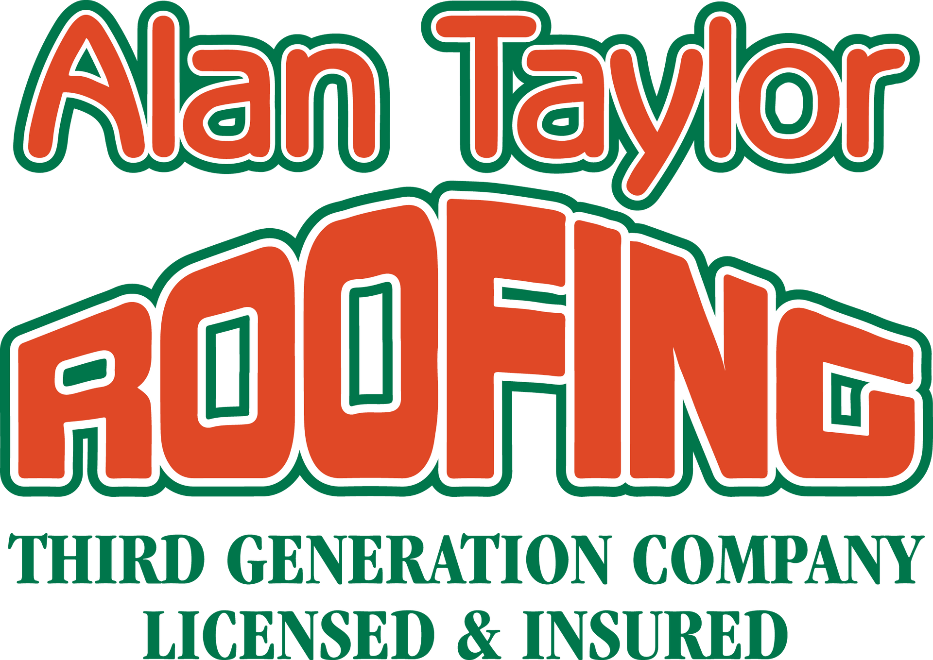 Alan Taylor Roofing logo in red, green, and white, with “Third Generation Company” and “Licensed & Insured” text