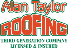 Alan Taylor Roofing logo in red, green, and white, with “Third Generation Company” and “Licensed & Insured” text