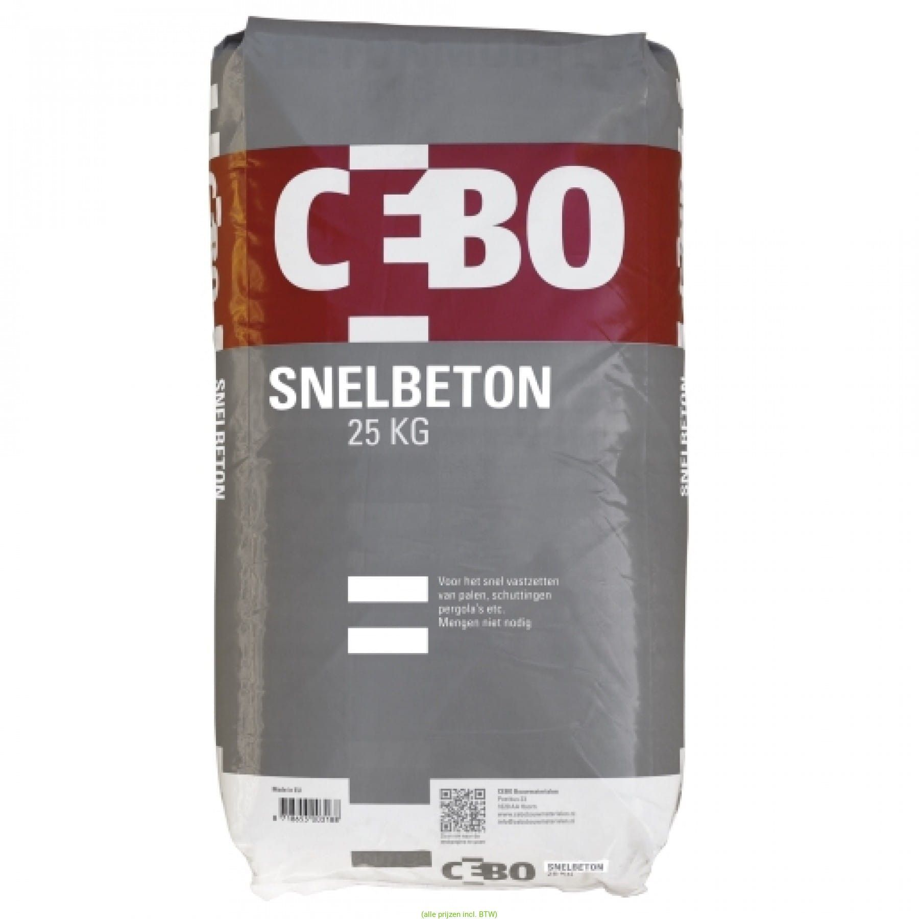 CEBO Snelbeton 25kg, kant en klaar, uitgehard in 15 min.