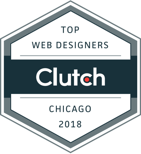 Clutch badge reading “Top Web Designers,” “Chicago,” and “2018” in gray and navy blue