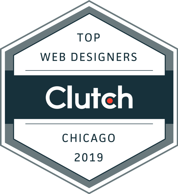 Clutch Top Web Designers Chicago 2019 badge in gray, white, and dark teal