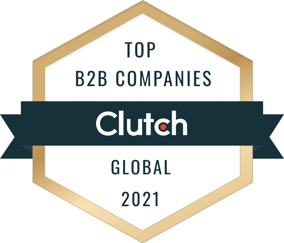 Gold and navy Clutch badge reading “Top B2B Companies Global 2021”