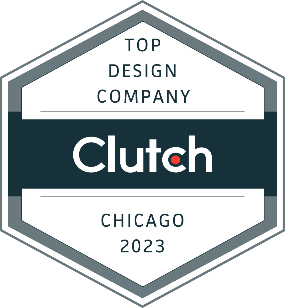 Clutch Top Design Company badge, Chicago 2023, in teal, white, and gray