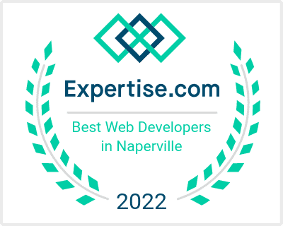 Expertise.com badge with laurel wreath, “Best Web Developers in Naperville,” 2022