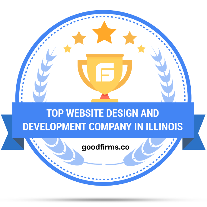 Blue and gold award badge for top website design and development company in Illinois, goodfirms.com