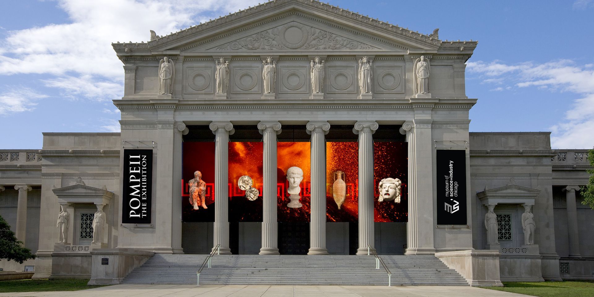 A large building with columns and a sign that says ' museum ' on it