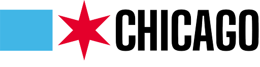 A logo for chicago with a red star and a blue square