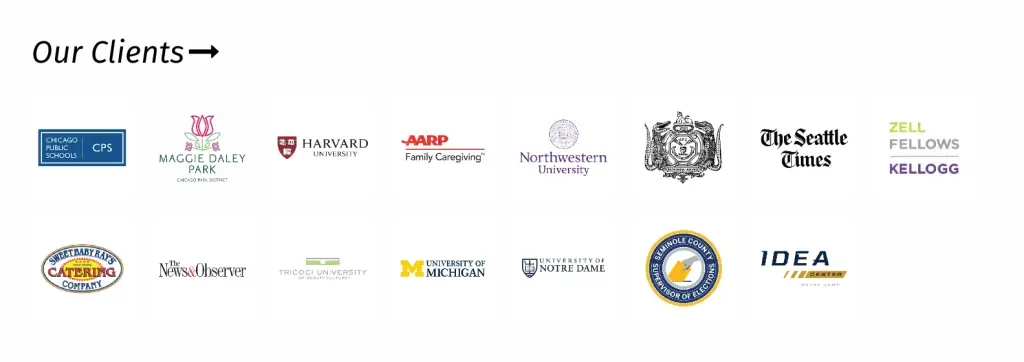 A row of logos on a white background with the words our clients