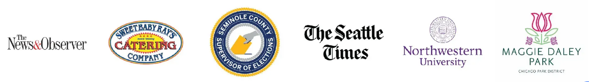 Row of five newspaper and media logos on a white background