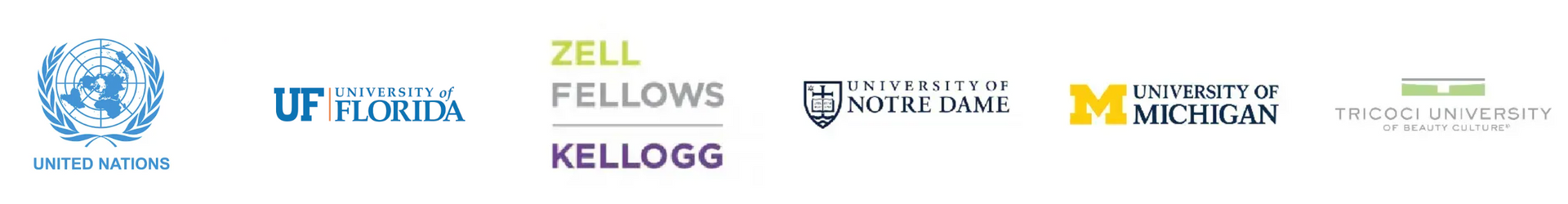 Row of university and partner logos on a white banner, including UP and Zells Fellows Kellogg logos.