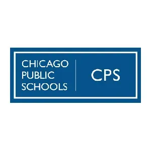 The logo for chicago public schools is blue and white.