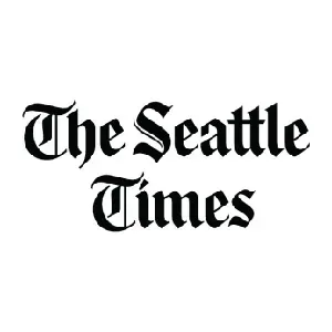 The seattle times logo is black and white on a white background.