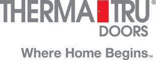 Therma-Tru Doors logo with gray text and a red door icon; tagline: 