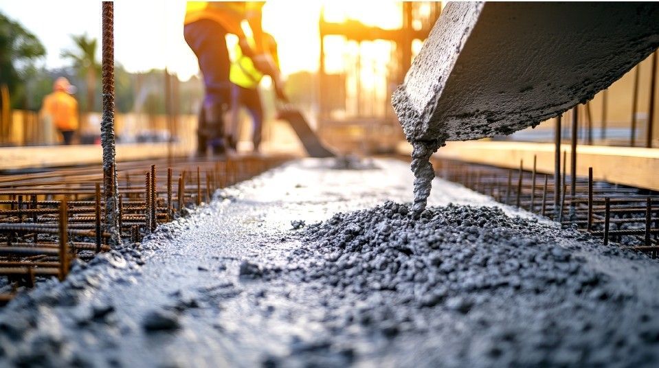 A close up of a person pouring concrete on a construction site.
