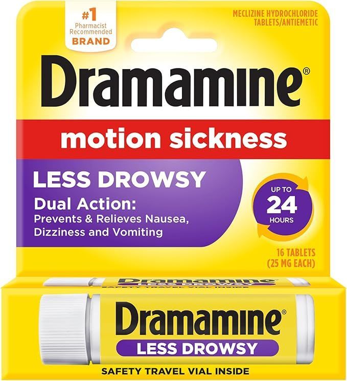 A package of dramamine motion sickness less drowsy tablets
