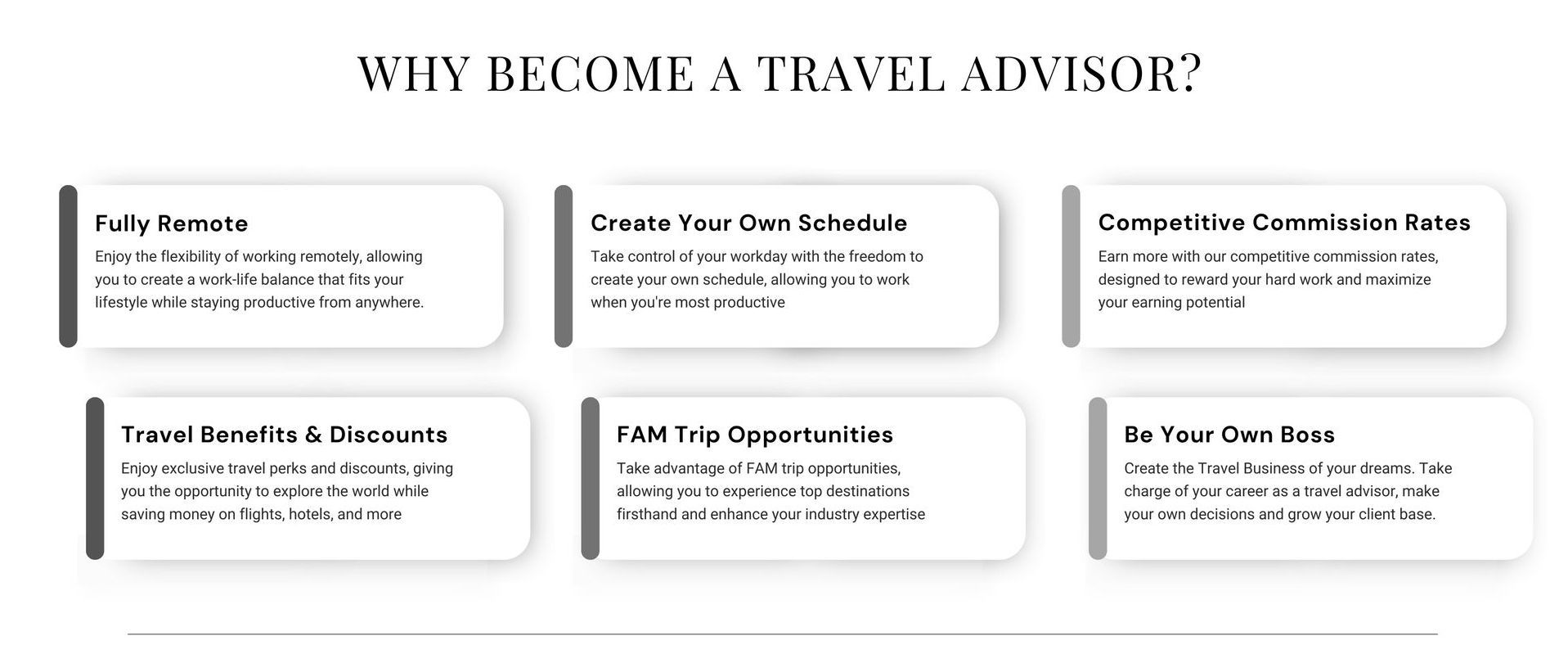 Why become a travel advisor ? is written on a white background.