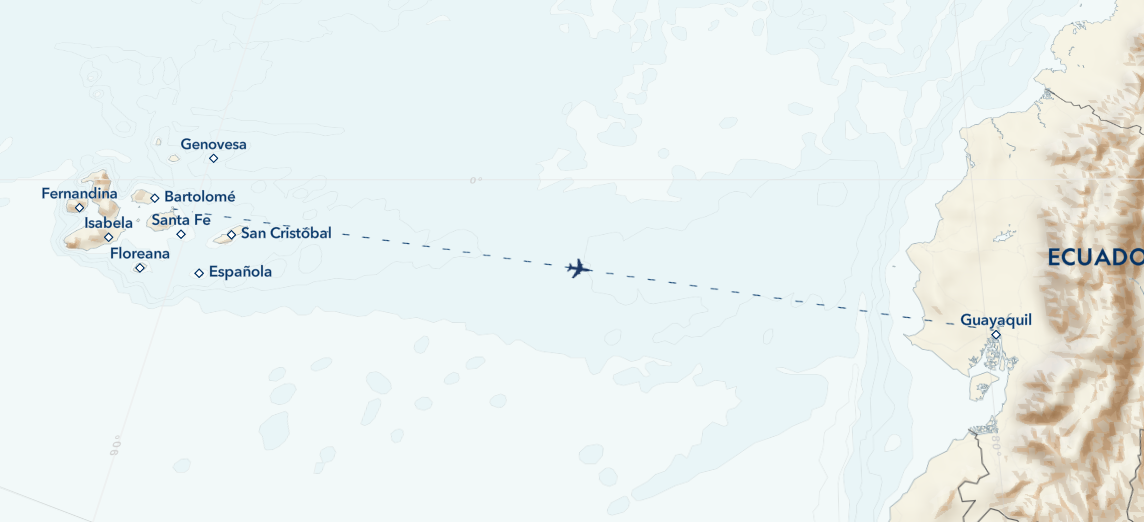 A map showing the route of a Lindblad Expedition cruise through the Galápagos
