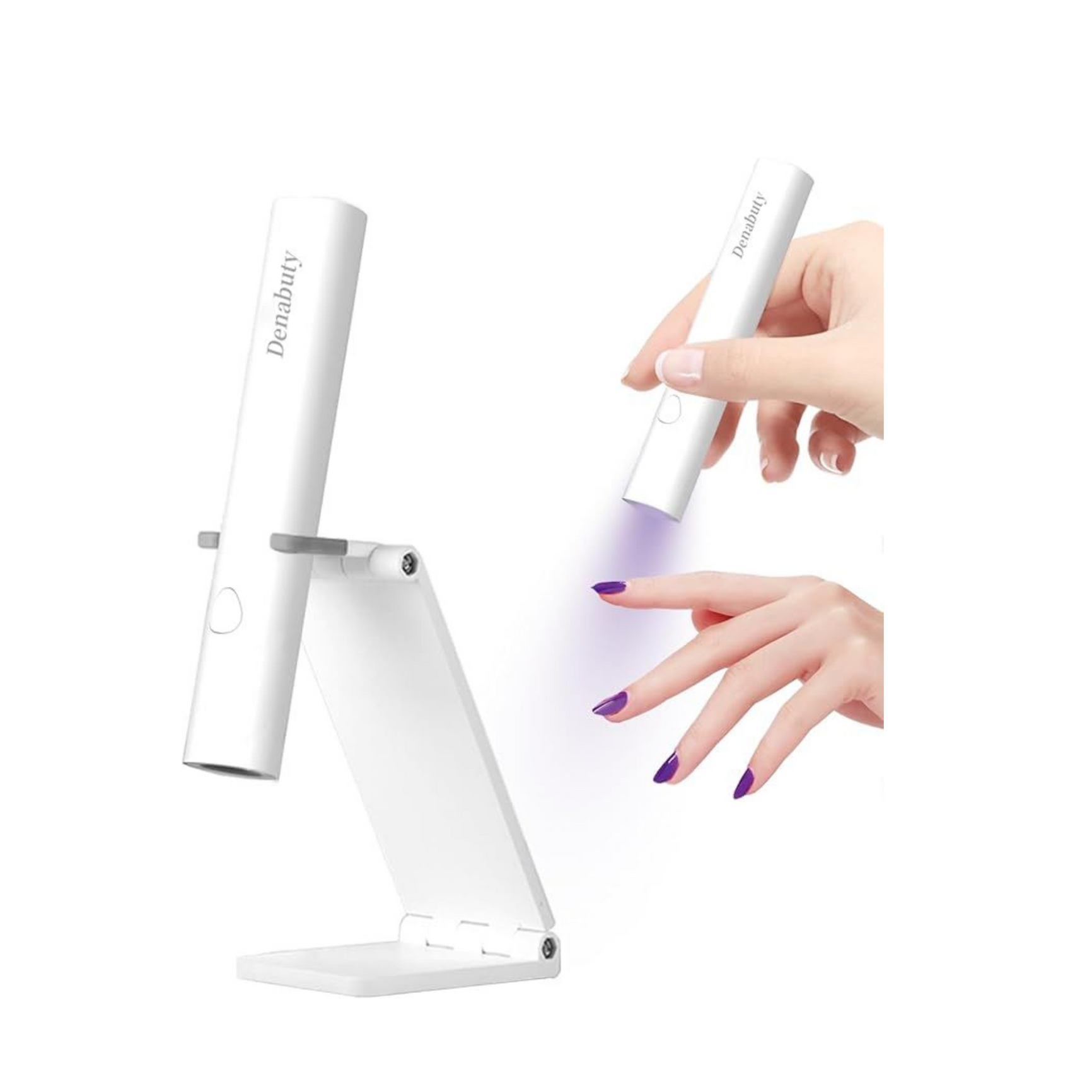A woman is using a uv light to paint her nails.