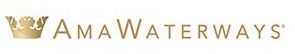 A gold logo for AmaWaterways has a crown on it.