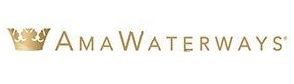 A gold logo for AmaWaterways has a crown on it.