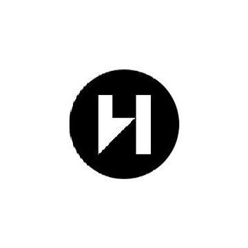 The letter h is in a black circle on a white background.