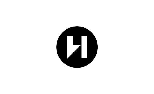 Logo for Hurtigruten, with the letter h in a black circle on a white background.