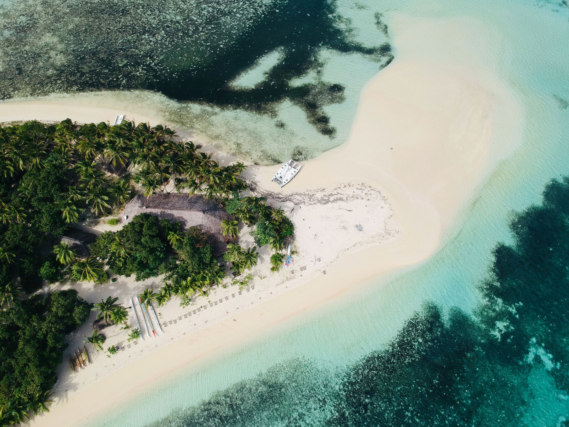 An aerial view of a small island in the middle of the ocean in Fiji.