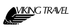 A black and white logo for viking travel