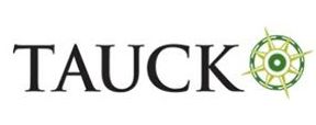 A logo for Tauck tours with a green compass on it.