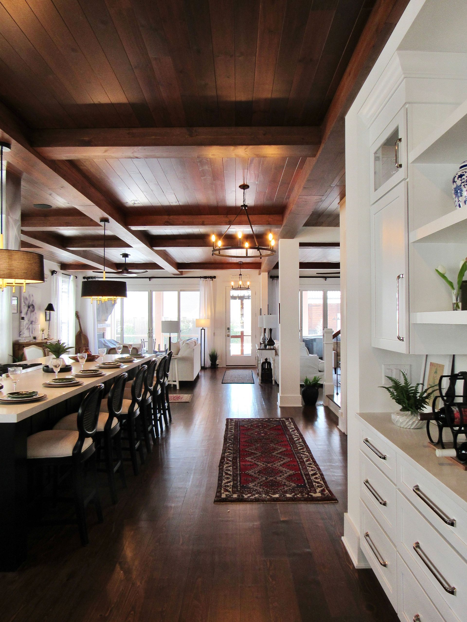 Reclaimed wood used on ceiling  in a custom home built by Matt Purnell Oak Construction Company Lewes Delaware