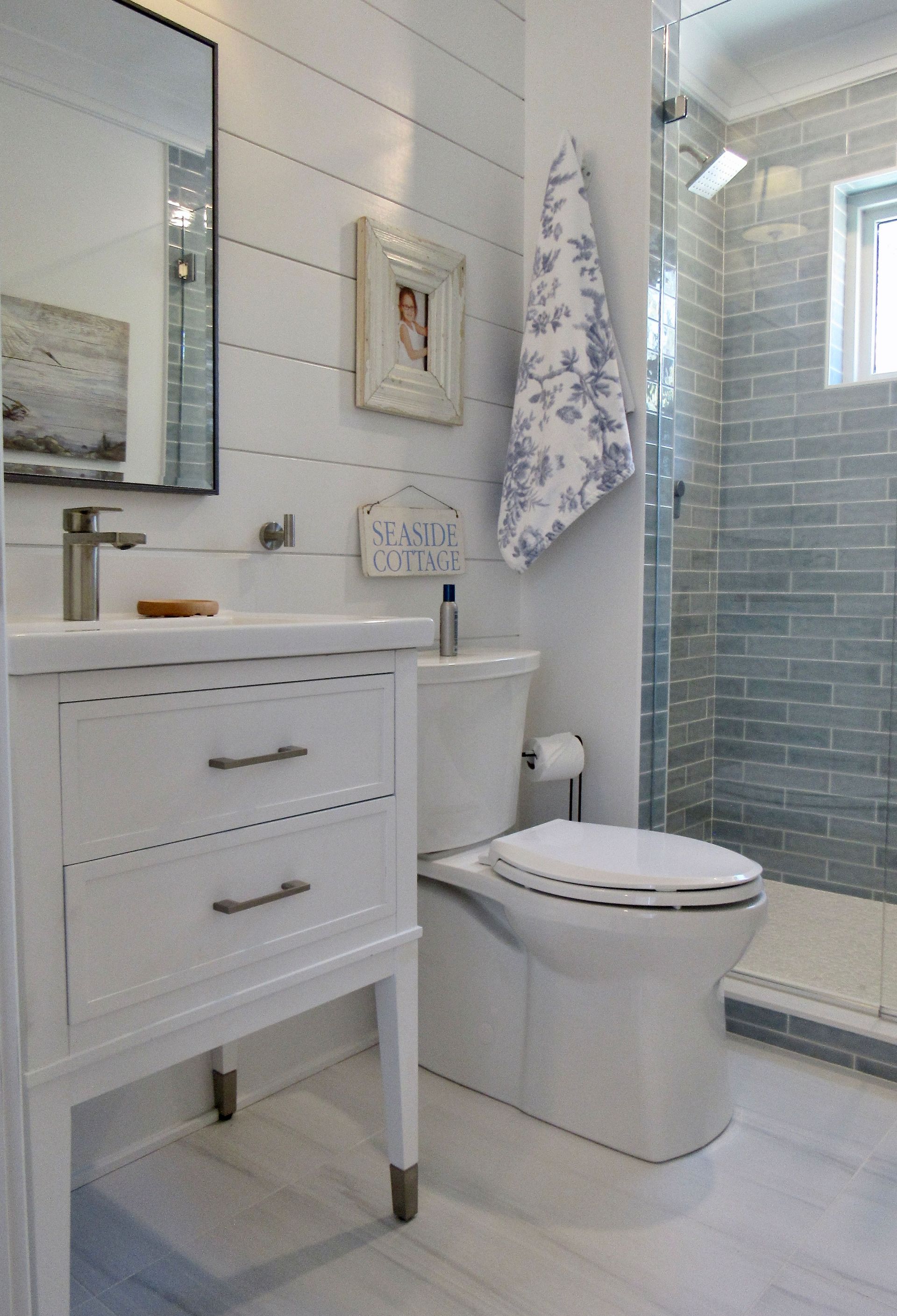 Bathroom Coastal-style living room in a custom Delaware home