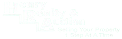 A logo for "Henry Realty & Auction" with the tagline "Selling Your Property One Simple Step At A Time."