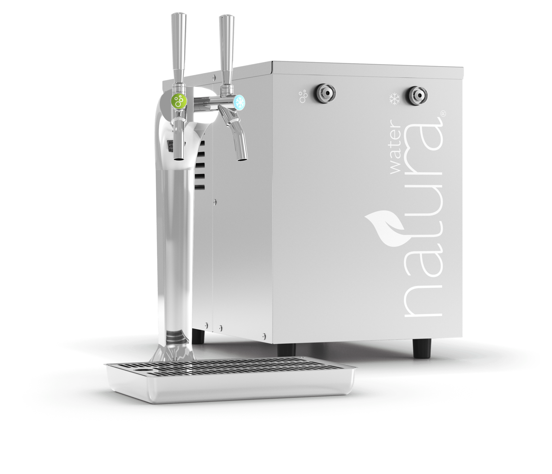 Water dispenser with two spouts, stainless steel, with 