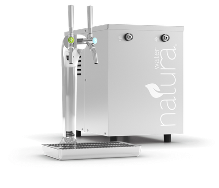 Water dispenser with two taps, stainless steel, with drip tray and 