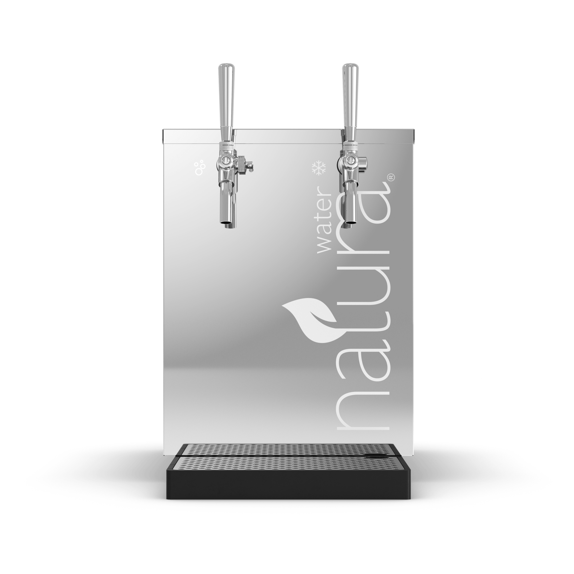 Stainless steel water dispenser with two taps and a 