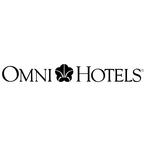 Omni Hotels logo: black text and stylized floral emblem on a white background.