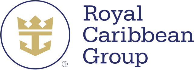 Royal Caribbean Group logo: gold crown and anchor inside a blue circle; text 