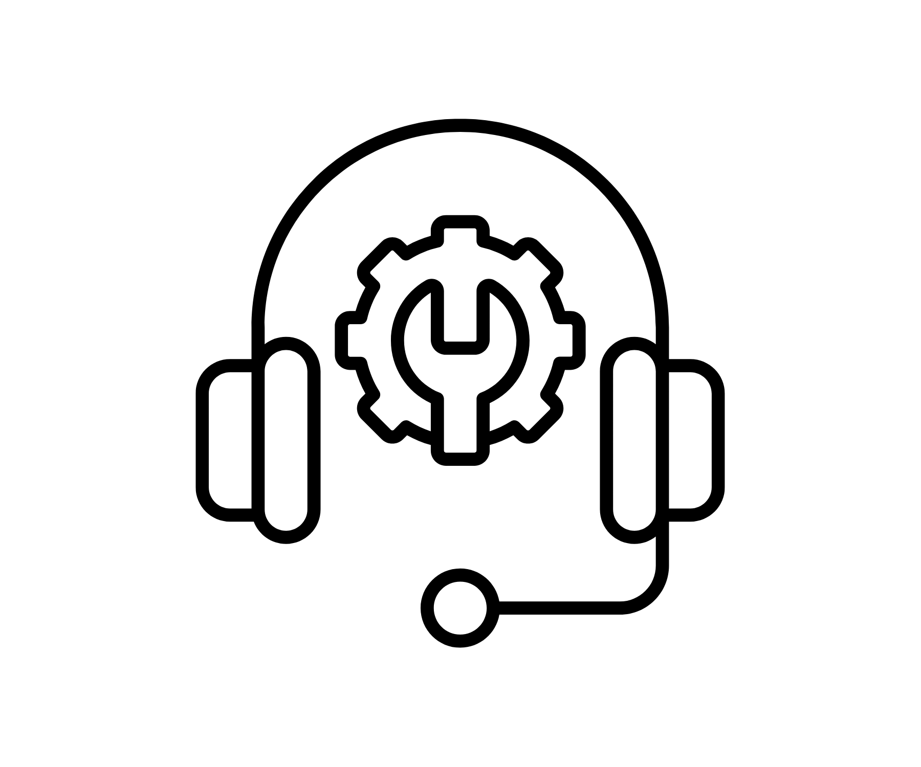 Headset with gear and wrench icon, representing technical support.