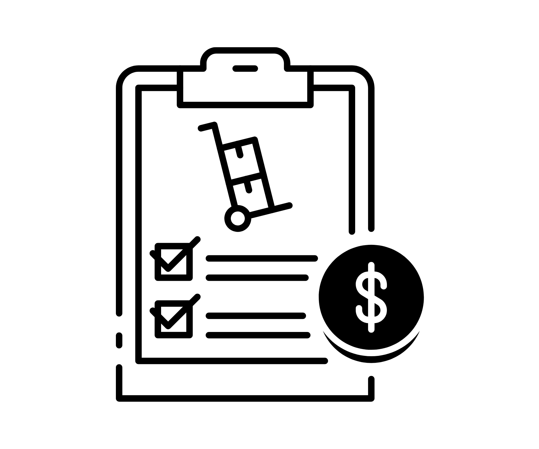 Clipboard with delivery checklist and dollar sign.