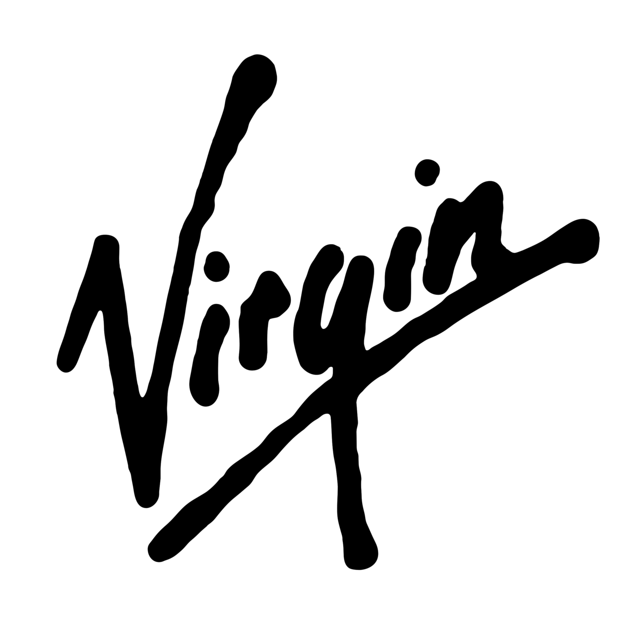 Virgin logo, black handwritten script.