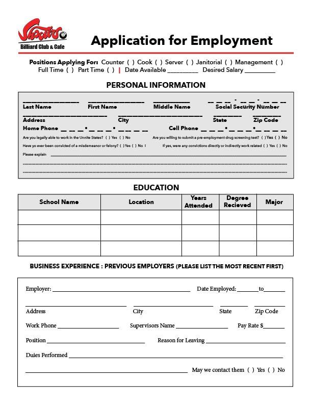 Page 1 of Employment Application
