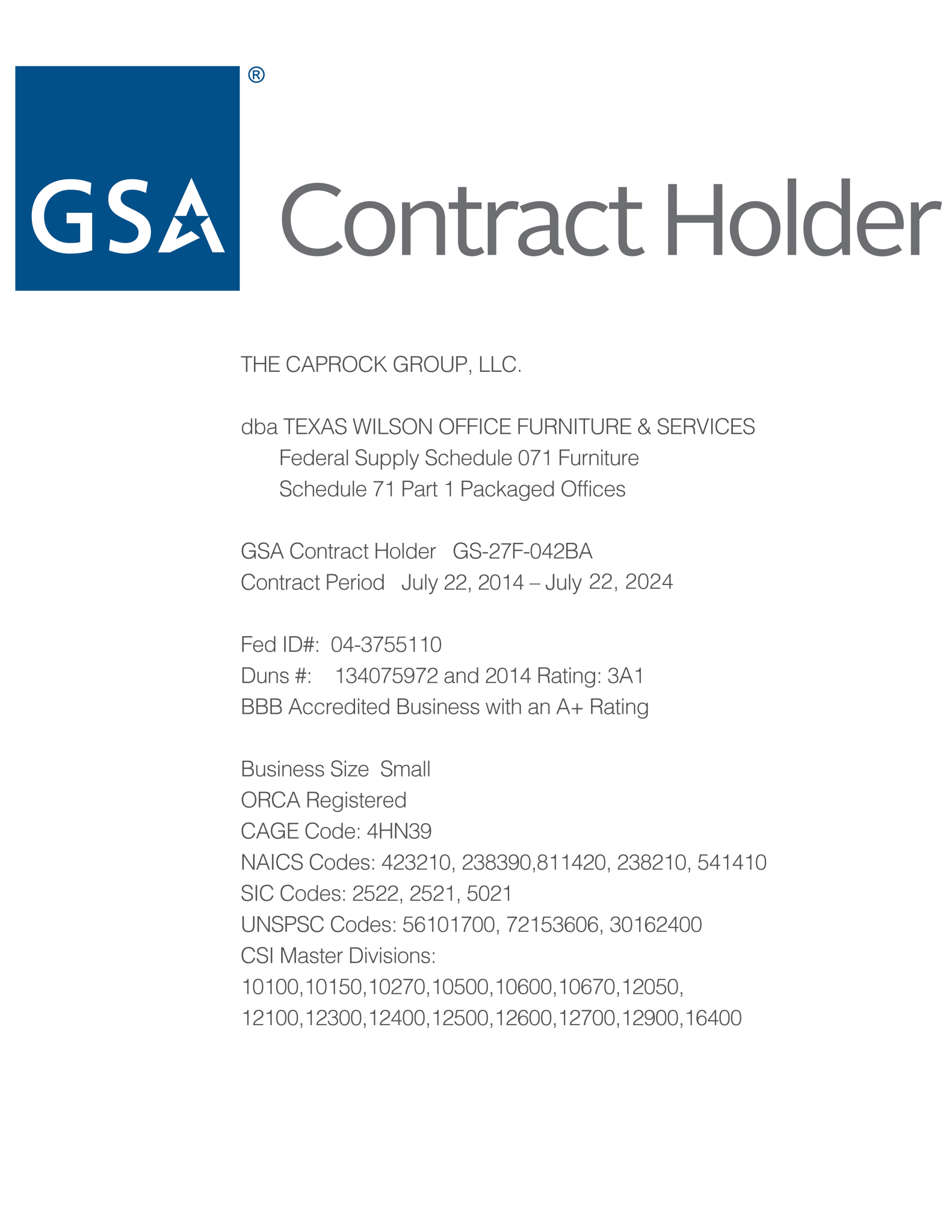 GSA Contract Holder — San Antonio, TX — Texas Wilson GSA Contract Holder — San Antonio, TX — Texas Wilson