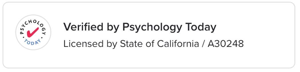 A sticker that says verified by psychology today licensed by state of california